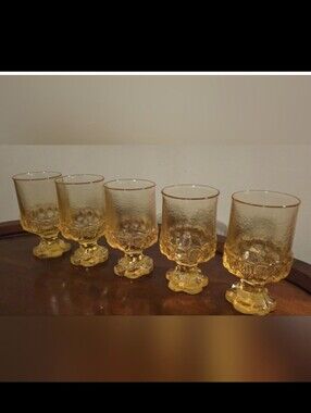 Vintage 1970s Tiffin Franciscan Madeira Cornsilk Yellow Glass Drinkware 5 Pieces